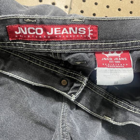 JNCO Jean Shorts Mens 38x12.5 Washed Black Snake Double Deep Pockets Y2K 2000’s - Picture 8 of 16